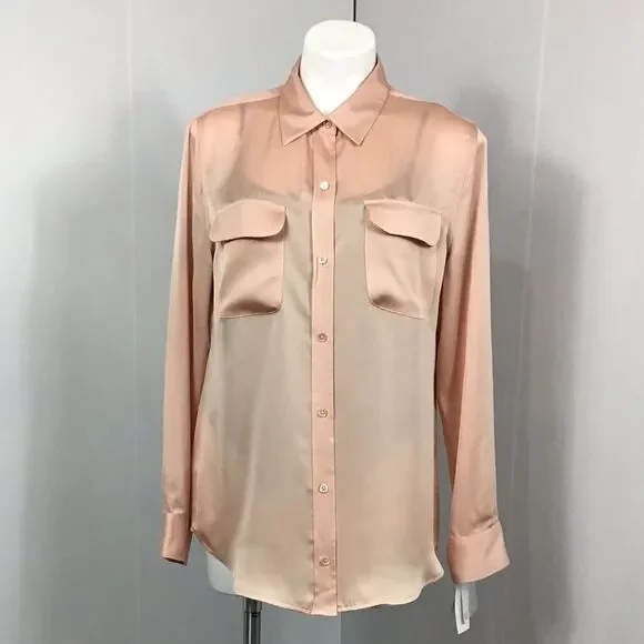 Equipment Satin Silk Signature Slim Blouse New Size Large Rose New Size Large - Picture 2 of 8